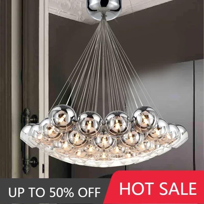 Lampada a sospensione a sfera in vetro di cristallo a LED Loft Hotel Hall Semi Sliver Globe Cluster Lampadario a sospensione a sospensione