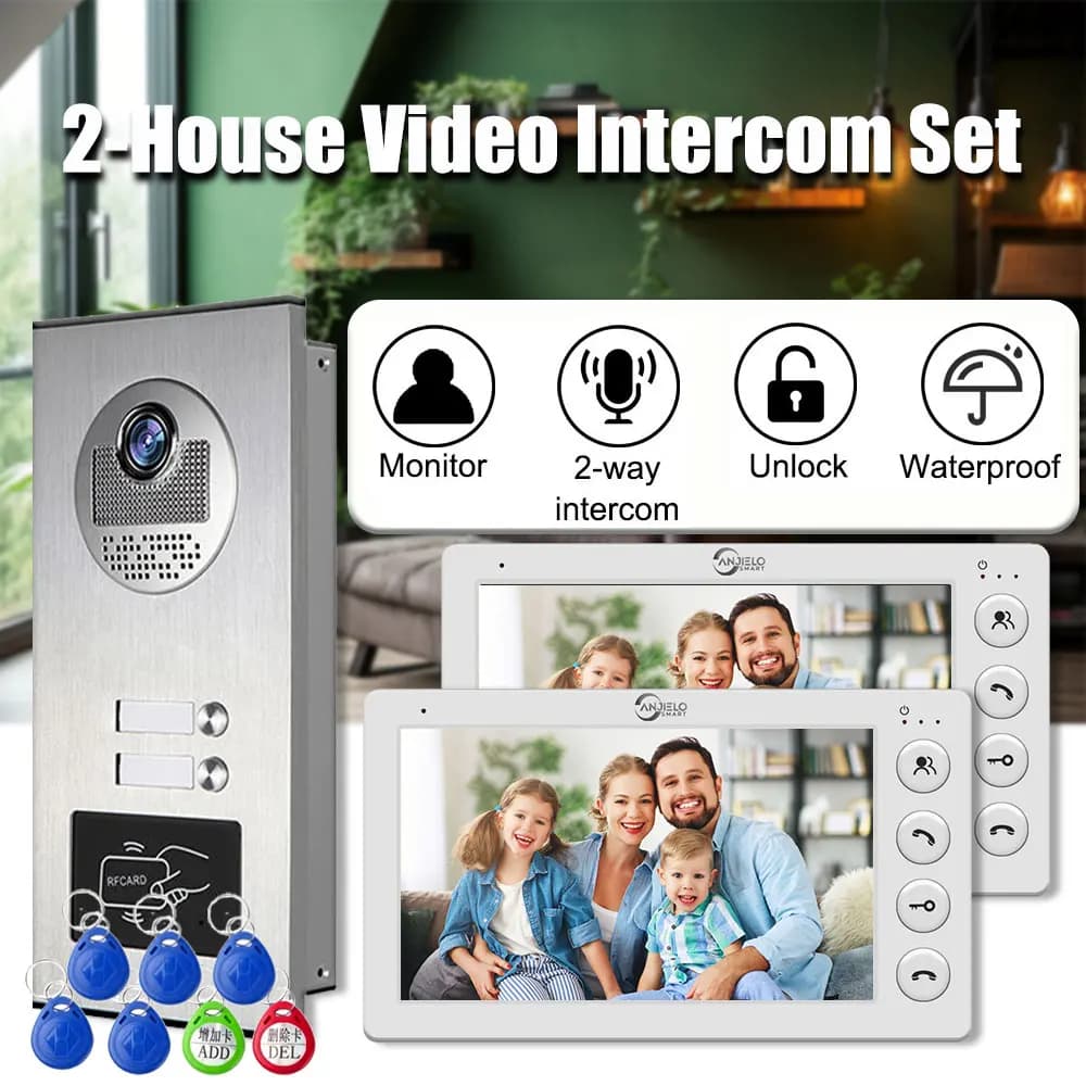 Videocitofono cablato da 7 pollici 4 per campanello video multi appartamento da 2 unità con sblocco scheda RFID