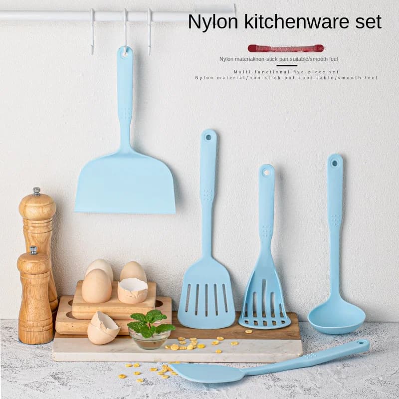 Set di 5 utensili da cucina in nylon con spatola in silicone resistente al calore, cucchiaio per zuppa e utensili per stir-fry.