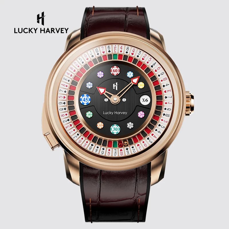 Lucky Harvey Funny Poker Roulette Mechanical Mens Watch Automatic Movement Poker Game Dial Sapphire Watches for Men