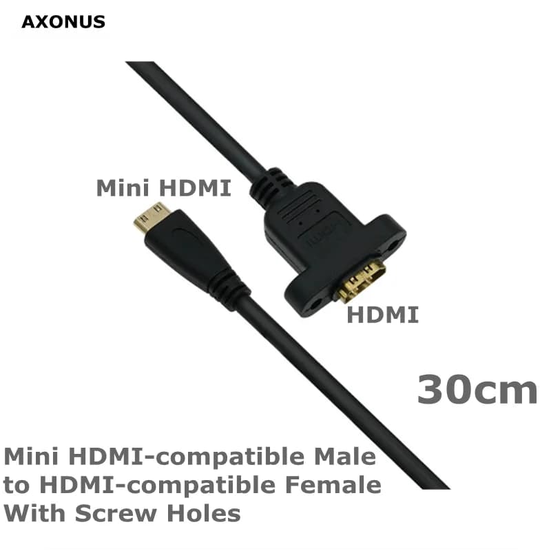 HD Mini HDMI compatible male to female compatible HDMI with screw holes for cable safe panel A female to C male 30 cm