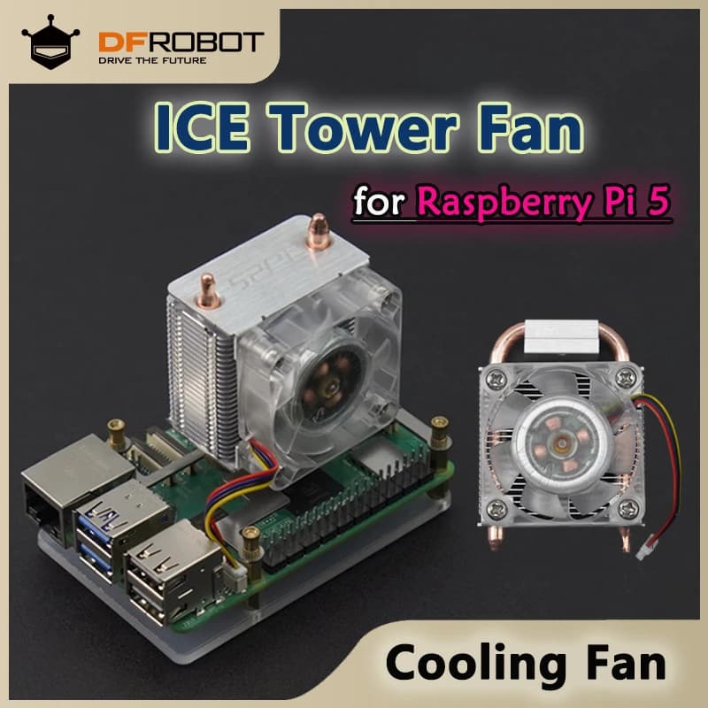 ICE Tower fan for Raspberry Pi 5 RPi5 cooling device, U-shaped copper tube, cooling fan, with colored RGB LED