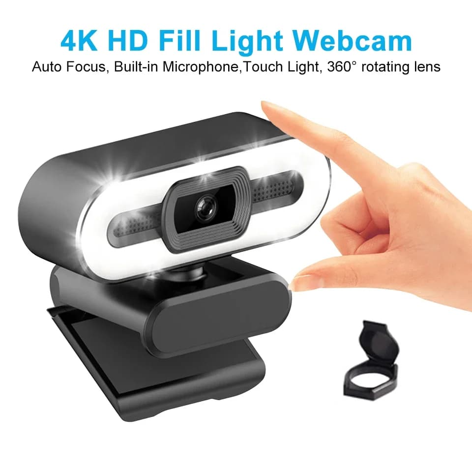 Portable Webcam Full HD 1080P 2K 4K PC Latops Automatic Focus Web Camera with Filling Light with Microphone for Network Live Conferences