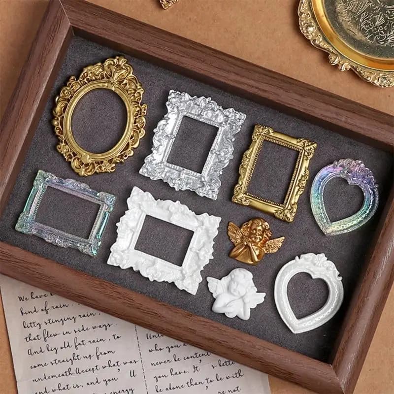 Q22B 12 pcs frame for photo miniature oval resin rectangular frame for display antique jewelry for