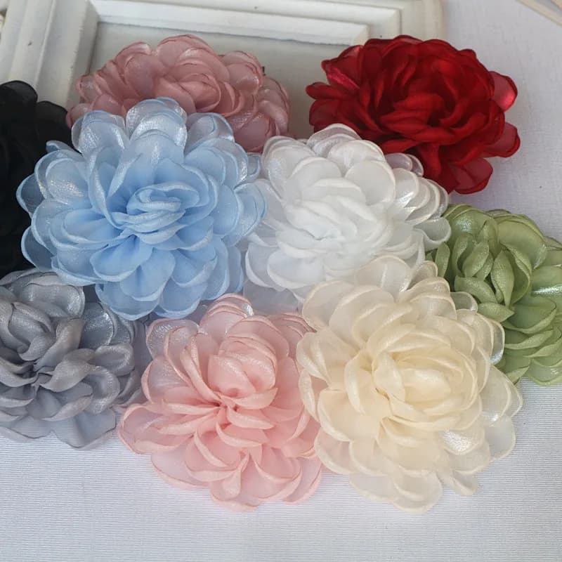 5 pz 10CM grande Organza garza fiore fai da te abito da sposa abbigliamento scarpe cappelli decorazione tornante accessori gioielli fiori in tessuto