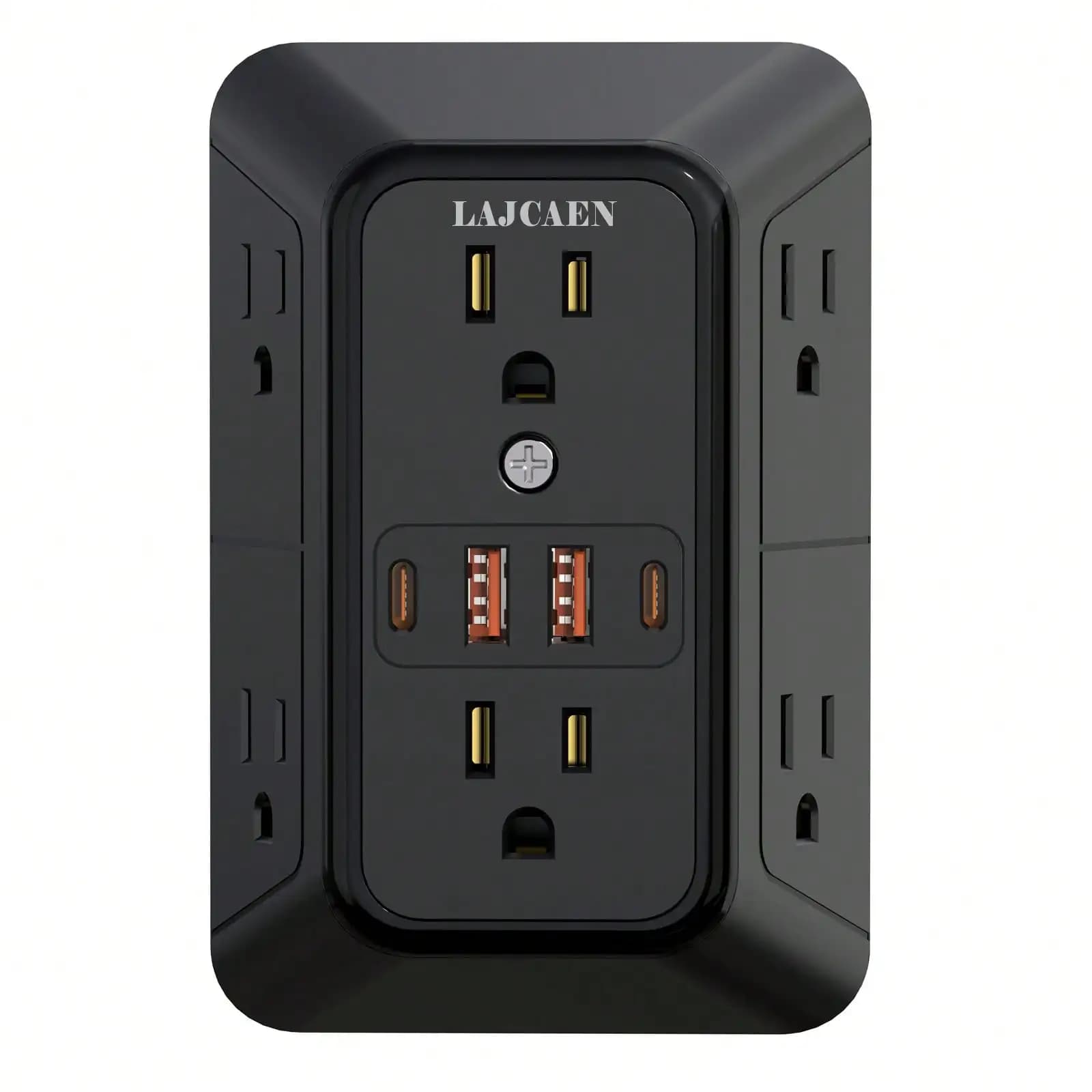 USB Wall Charger, 6 Outlet Extender With 4 USB Charging Ports 3-Sided Power Strip Multi Plug Outlets Wall Adapter Spaced For Home Travel Office, Black