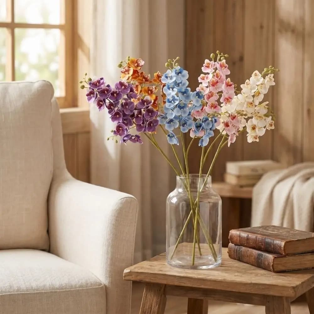 21 Heads Artificial Phalaenopsis Branches Real Touch Floral Craft Art Fake Mini Flowers 2 Fork Realistic Simulation Plant