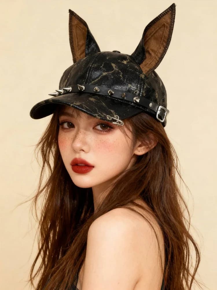 Street Style American Leather Doberman Dog Rivet Motorcycle Hat Destruction Wind Baseball Cap Adjustable Unisex Autumn Hat