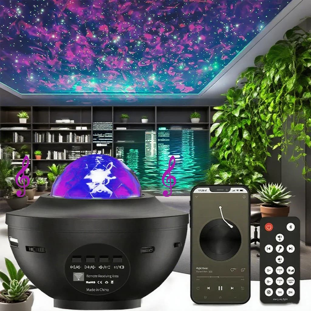 Lettore musicale Proiettore cielo stellato Luce LED Piccola luce notturna Alimentazione USB Telecomando Luce decorativa per illuminazione della stanza dell'onda dell'oceano