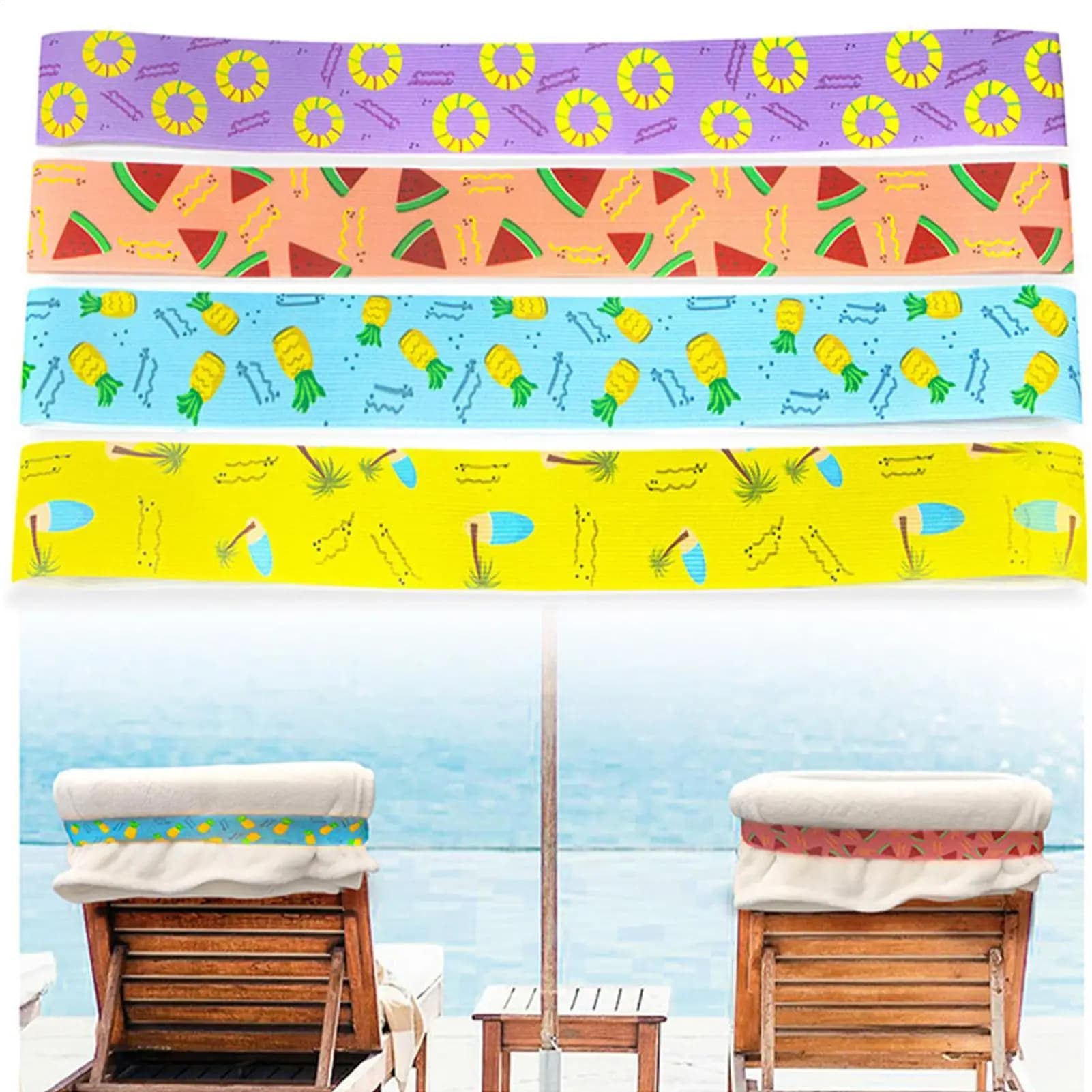 Set of 8 Elastic Waxes for Towels, Wind Resistant and UV Rays, for Beach chairs, Pool, Lake, Boat, Terrace, Summer trips and holidays