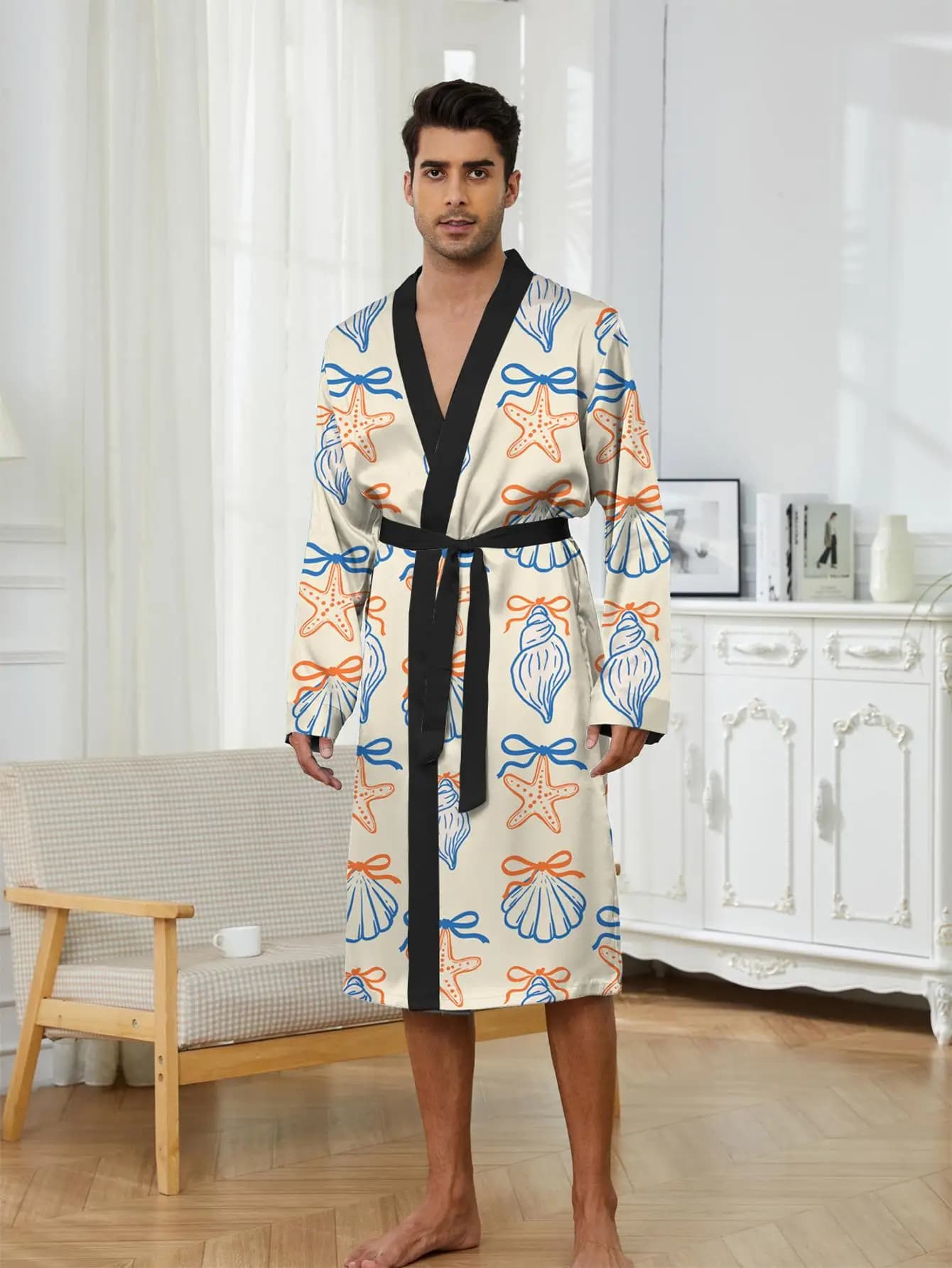 1pcs Men's Robes 2026 Spring/Summer Graphic dressing gown robe 3D Printed Bathrobe Robe man Bathrobe man Breathable