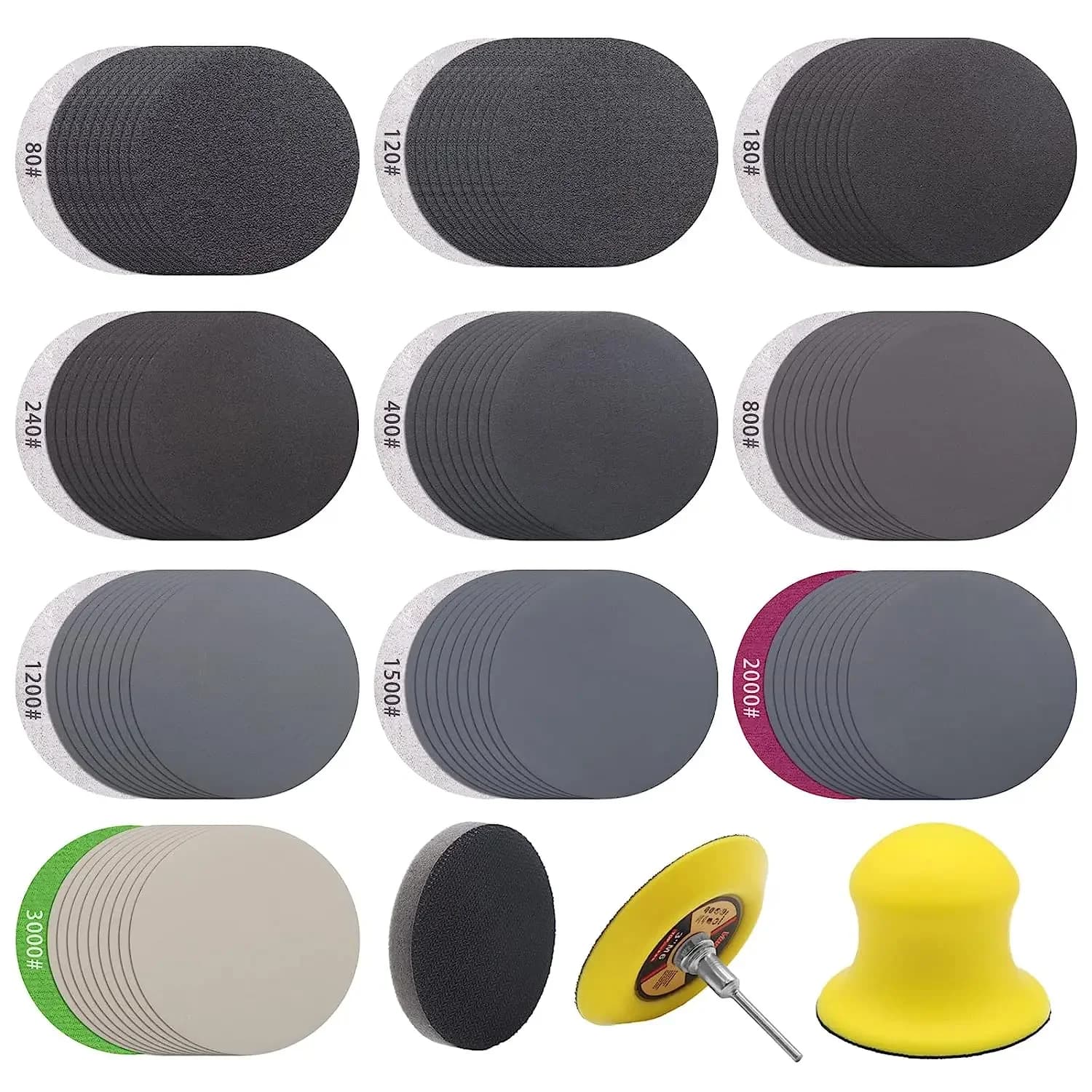 103 Pcs Set di dischi abrasivi da 3 pollici tampone di lucidatura blocco di levigatura manuale assortito 80-3000 grana carta vetrata a secco bagnata per la lucidatura automatica del legno