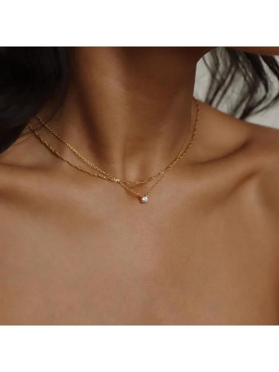 Set di collane con pendente in zirconia delicata a due strati per donna, design staccabile