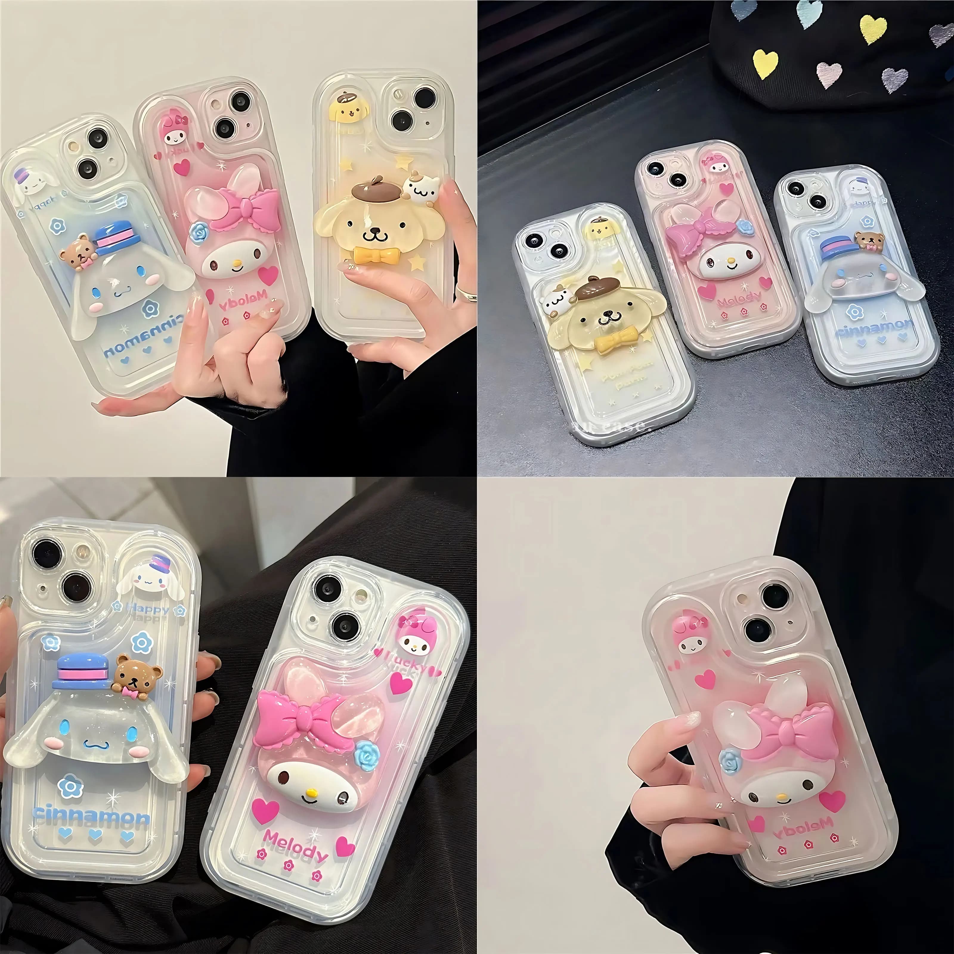 Cartoon Cute Melodys Cinnamoroll con supporto per cellulare Custodia per iPhone 16 15 14 13 12 11 Pro Max 7 8 Plus X XR XSMax