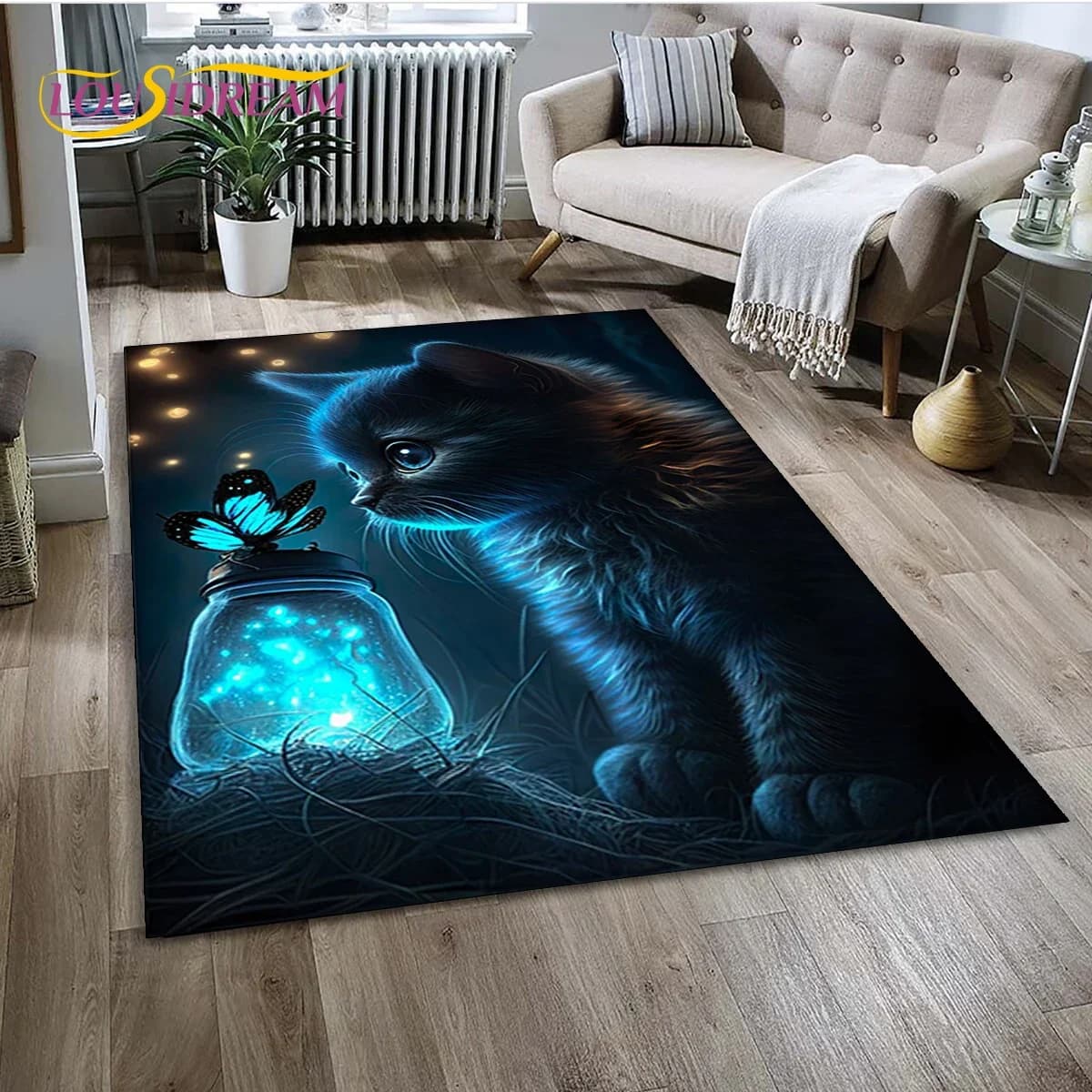Simpatico gatto calico cartone animato in stile HD, gatto personale, tappeto ragdoll per la casa, soggiorno, camera da letto, divano, zerbino, antiscivolo per bambini