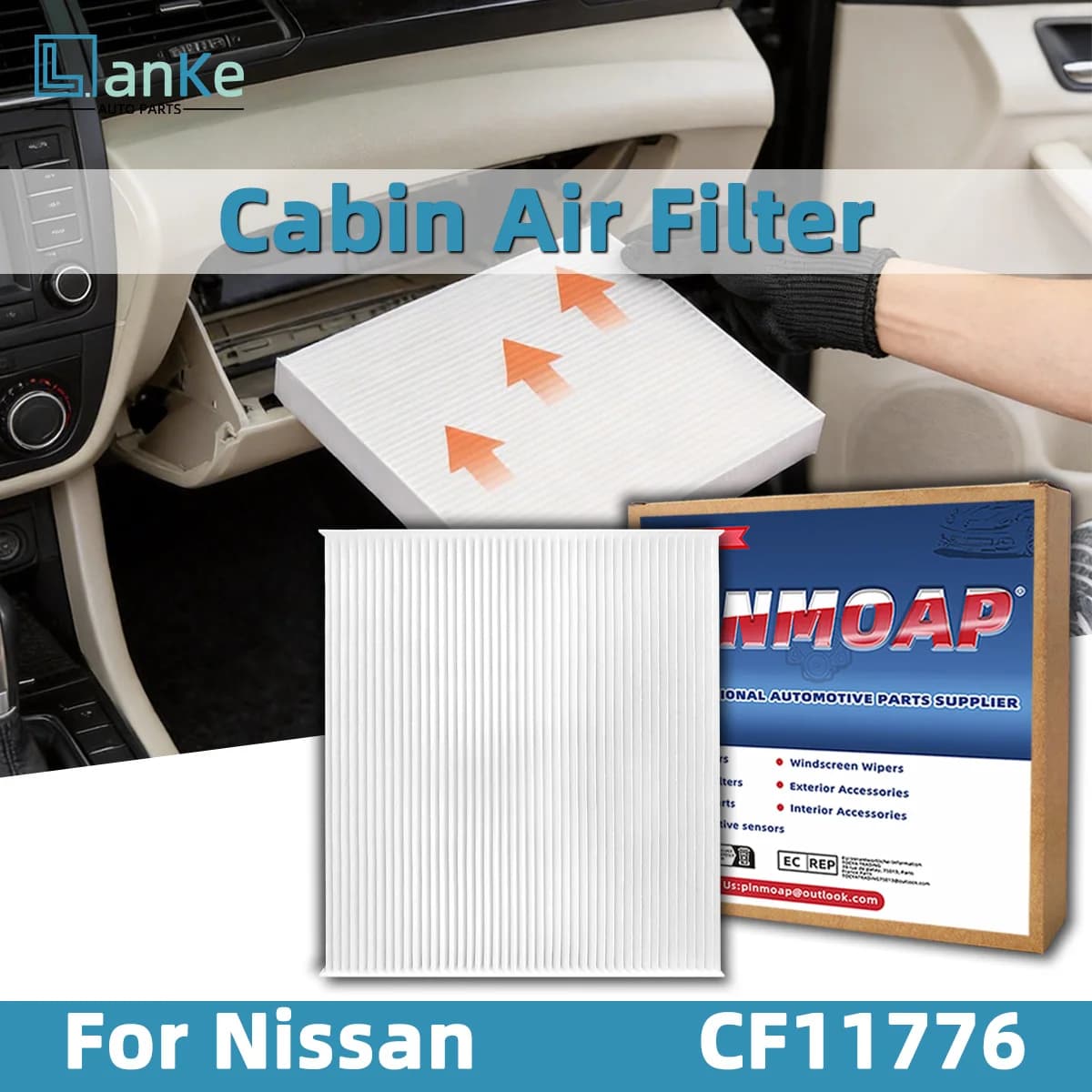 Lanke Universal Fit Car Cabin Air Filter Multi-Layer Filtration Freshen Air Perfect For Driving CF11776 27277-3JC1C, 27277-3JC2A