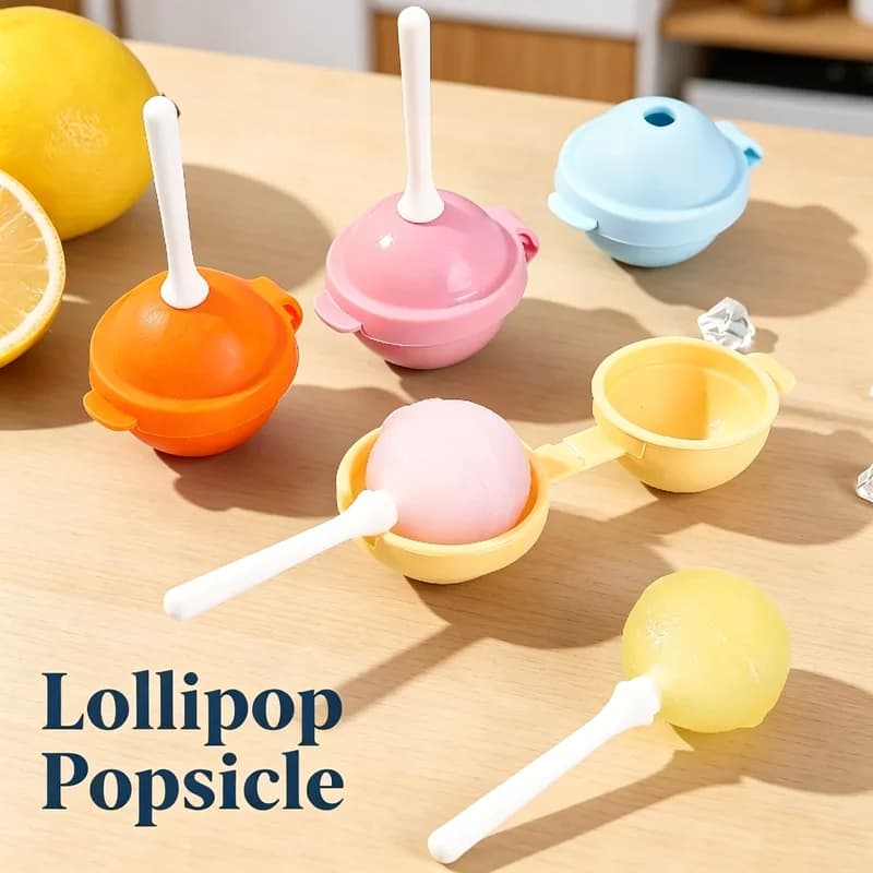4 PCS Lollipop Ice Ball Mold Silicone Easy Release Homemade Popsicle Reusable Food Grade Kids DIY Kitchen Ice Cube Tool