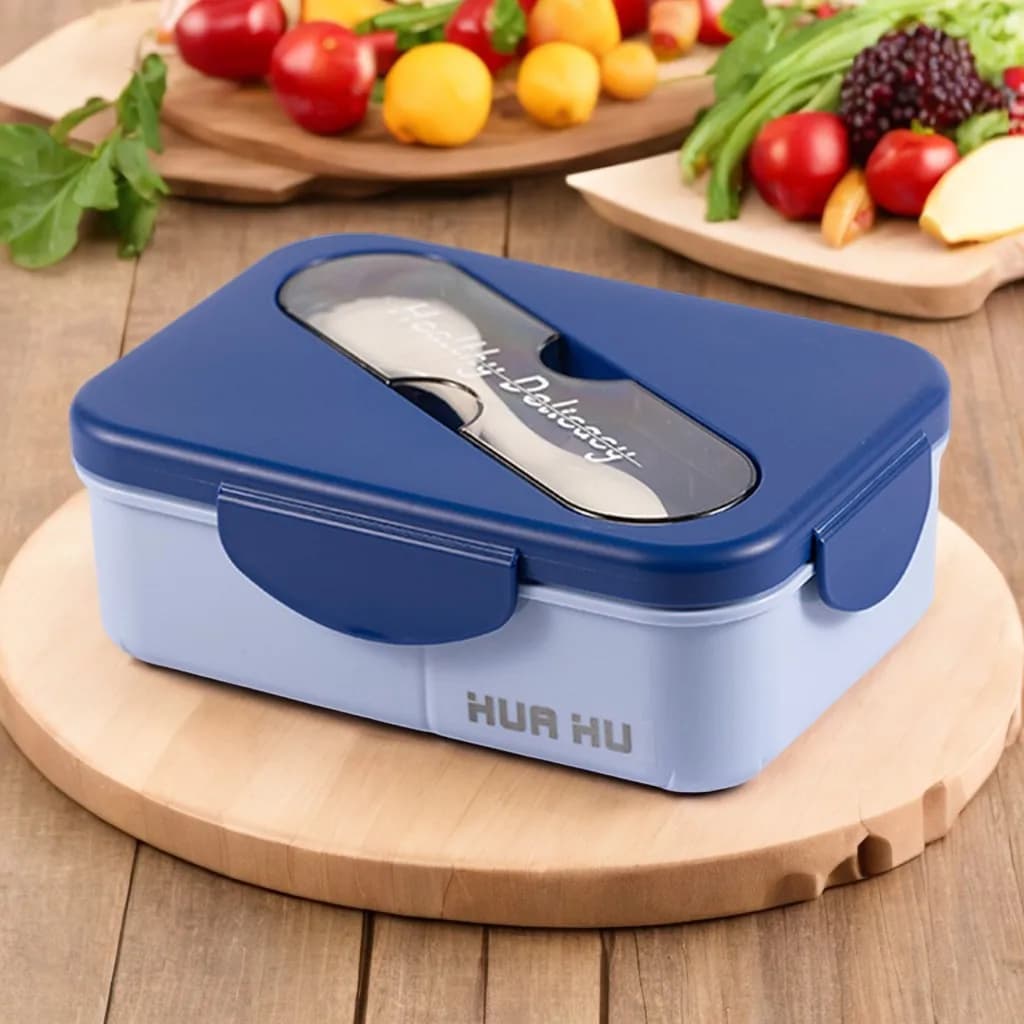 Scatola per il pranzo per studenti con forchetta Scatola per il pranzo in plastica a scatto per l'azienda scolastica Uso picnic Utensili da cucina Bento Box riscaldabili per microonde