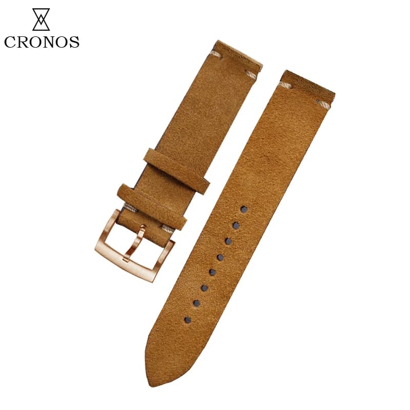 Cronos Watch Parts Suede Leather Strap for Mechanical Bronze Diver Men Watch Flat Ends 20 mm Steel Bronze Buckle Quick Release