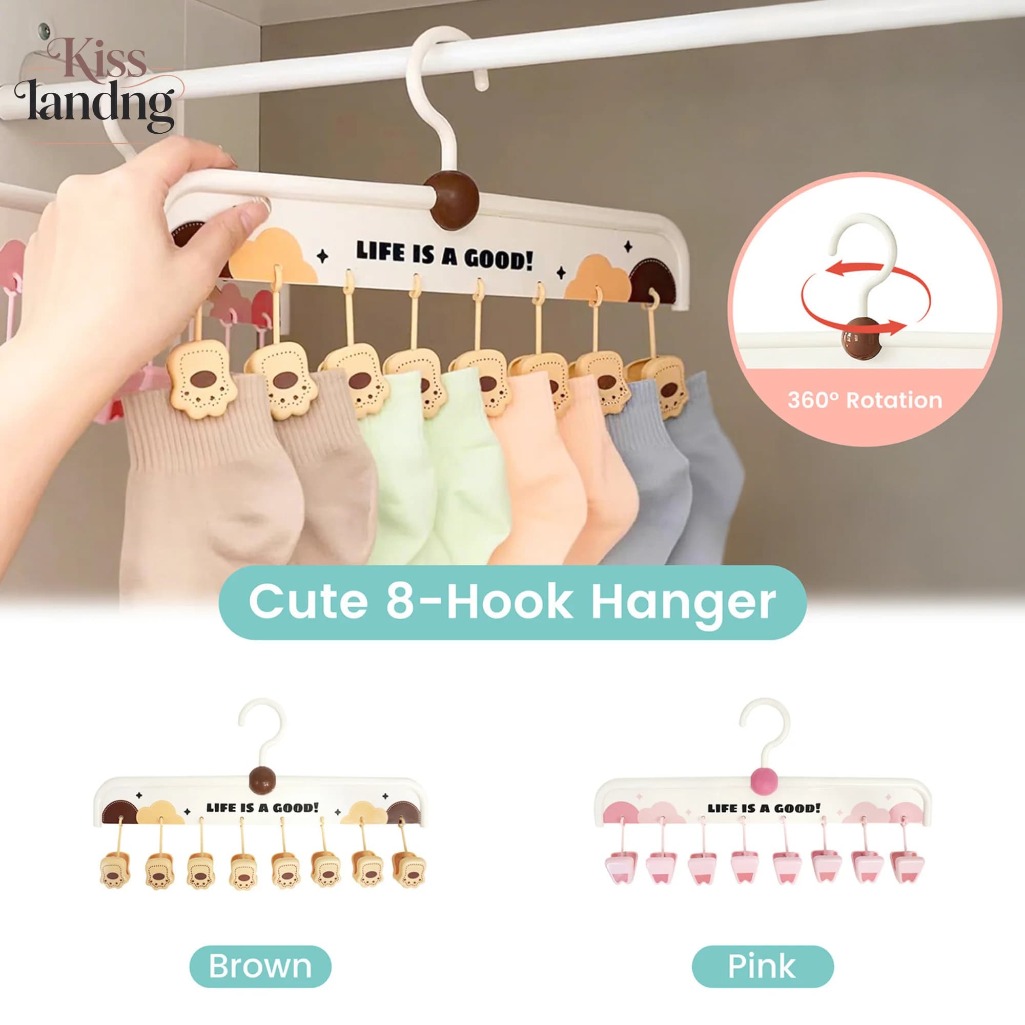 Cute 8 Clip Sock Hanger with 360° Rotatable Hook | Multi Clip Laundry Hanger for Socks, Underwear, Baby Clothes