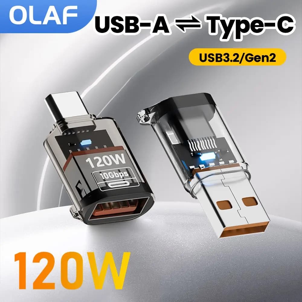 120W Type C To USB A OTG Adapter Fast Charging USB3.2 To Type C Female Adapter Fast Charging OTG For iPhone 15 16 Macbook iPad
