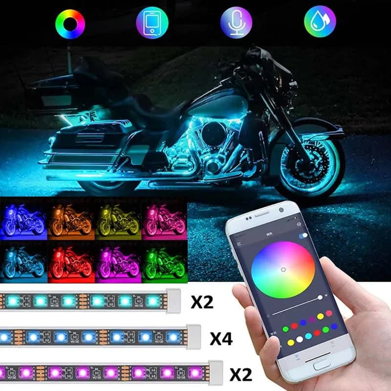 LED lights for motorcycle accessories APP RGB Audio control Moto Flexible decoration waterproof Light backlit Neon Strip 12v