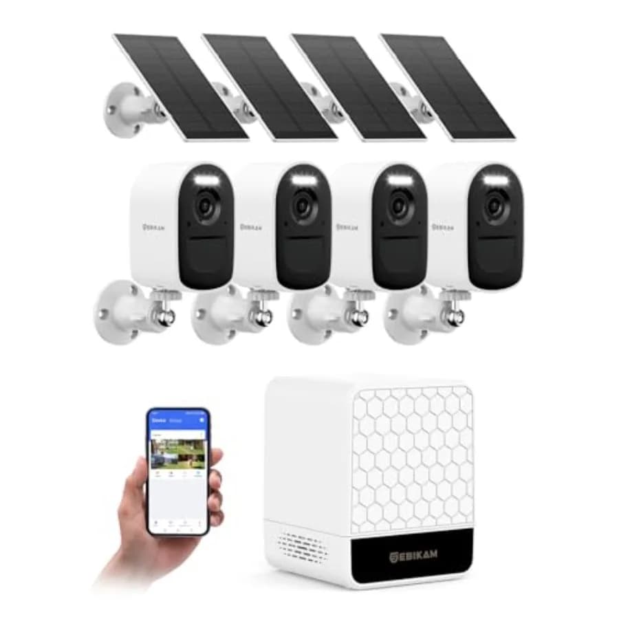 Outdoor security cameras kit: 4MP wireless solar-powered system with 2K color night vision, PIR/AI detection, real-time spotlig