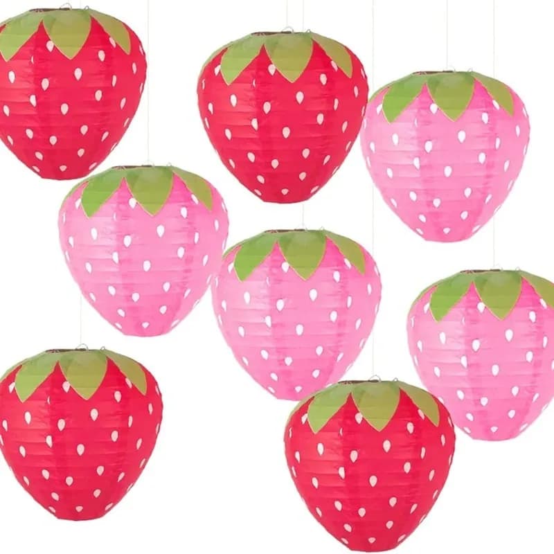 6 lanterne di carta alla fragola lanterne per feste di compleanno a tema frutta fai da te pieghevoli oggetti di scena per le vacanze luci alla fragola