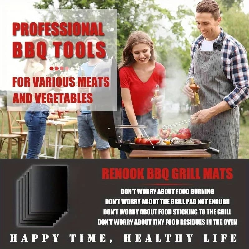5pcs Non-Stick BBQ Grill Mat Set Heavy Duty Reusable Easy Clean for Electric Gas Charcoal Grills Extended Size