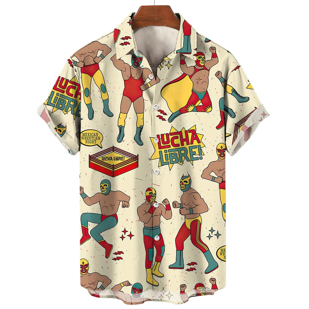 Wrestling 3D Printed Hawaiian Beach Shirts Lucha Libre Streetwear Men Women Fashion Short Sleeve Shirt Tops Blouse Man Clothing