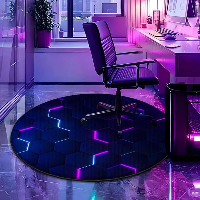 VIKAMA 3D Neon Geometric Circular Carpet for Gaming Room Chair Cushion Anti-Slip Bedroom Game Room Carpet Home Decoration