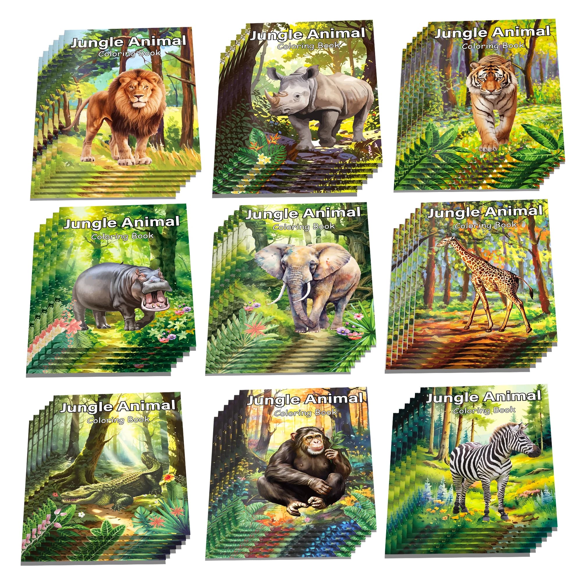 9 pezzi di libri da colorare con animali della giungla selvaggia, disegno di graffiti, libro di pittura per regali per bambini, taccuino da disegno per feste di compleanno