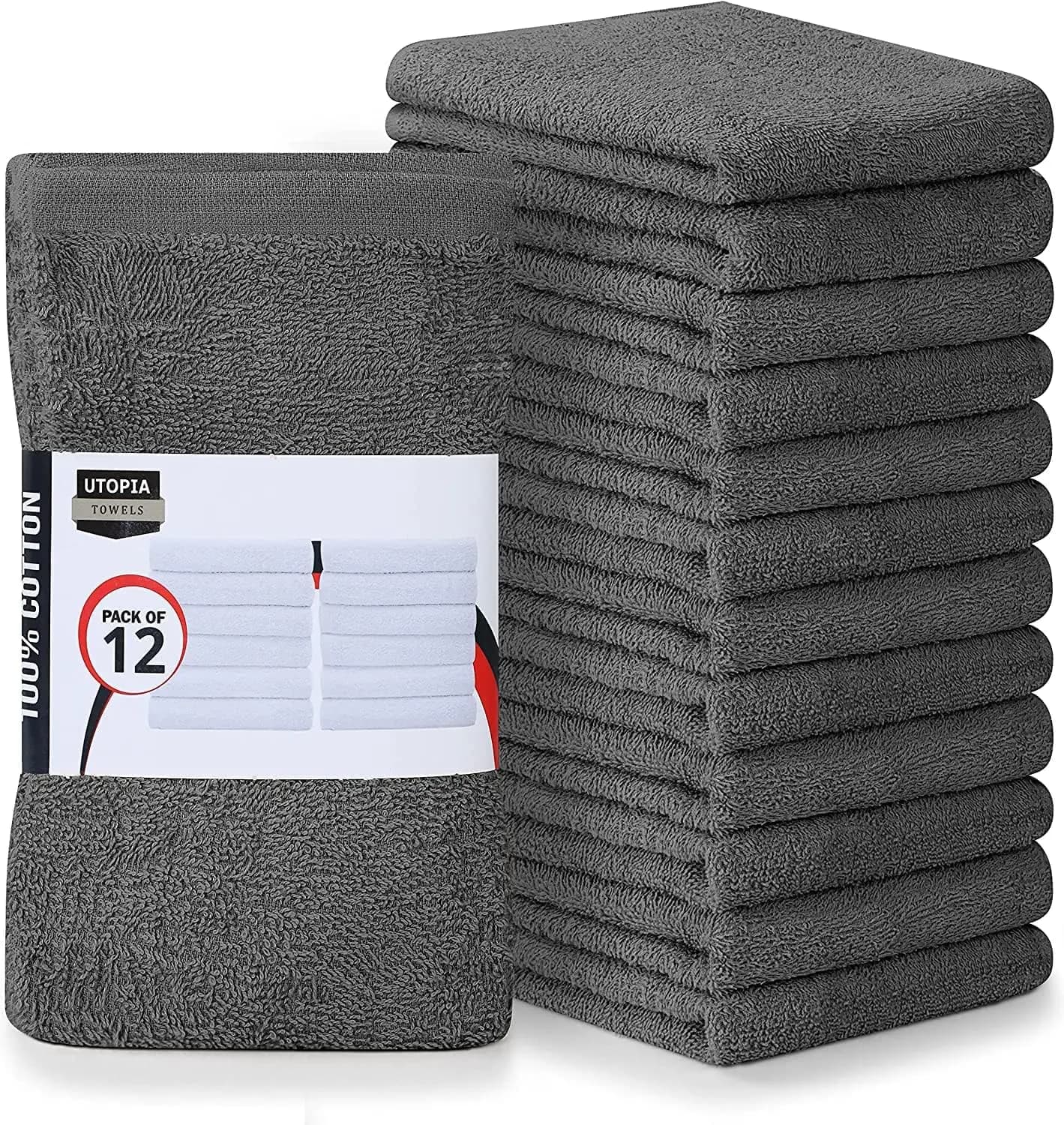 Set di 12 Asciugamani da Cucina Super Assorbenti in Cotone, 16x19 Pollici, Panni Multiuso Grigi per Casa e Bar