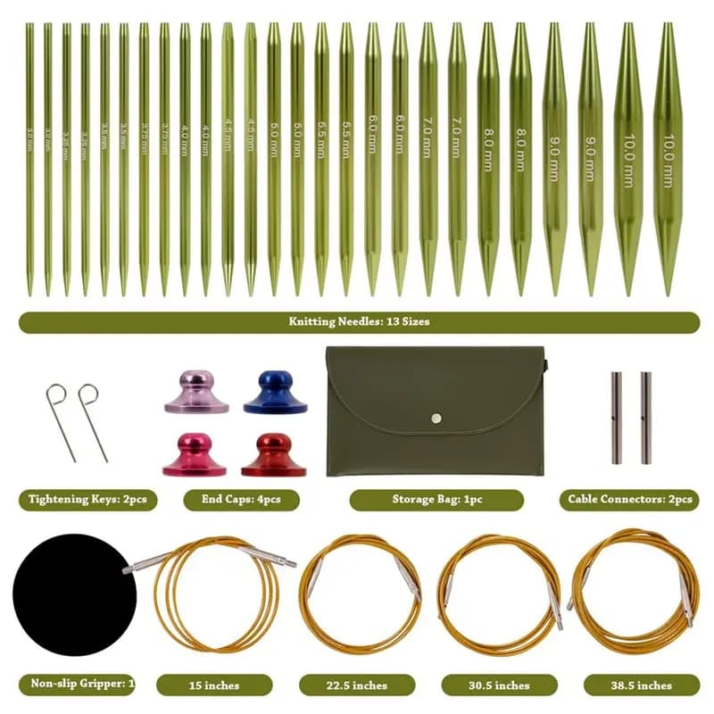 AT51-Circular Knitting Needles Set 13 Pairs Aluminum Box