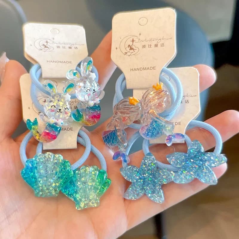 2 pieces adorable marine stars rabbit children's headdress baby hair clips for children hair accessories for girl elastic bands for hair