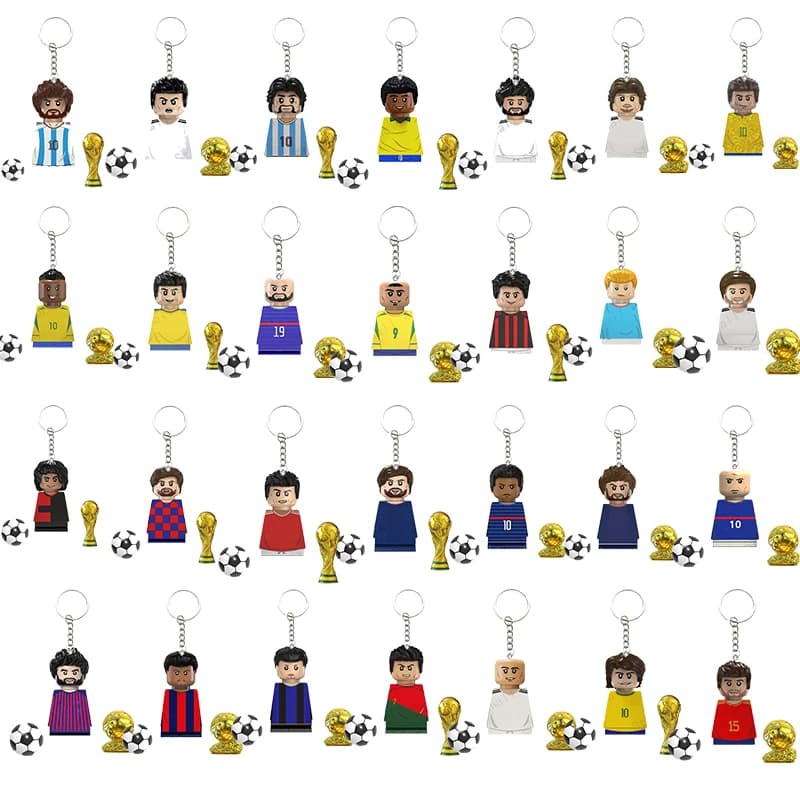 Giocatori di calcio caldi Portachiavi Figurina Messi Ronaldo Neymar Lewandowski Mini Azione Building Block Modello Giocattolo Regali per bambini