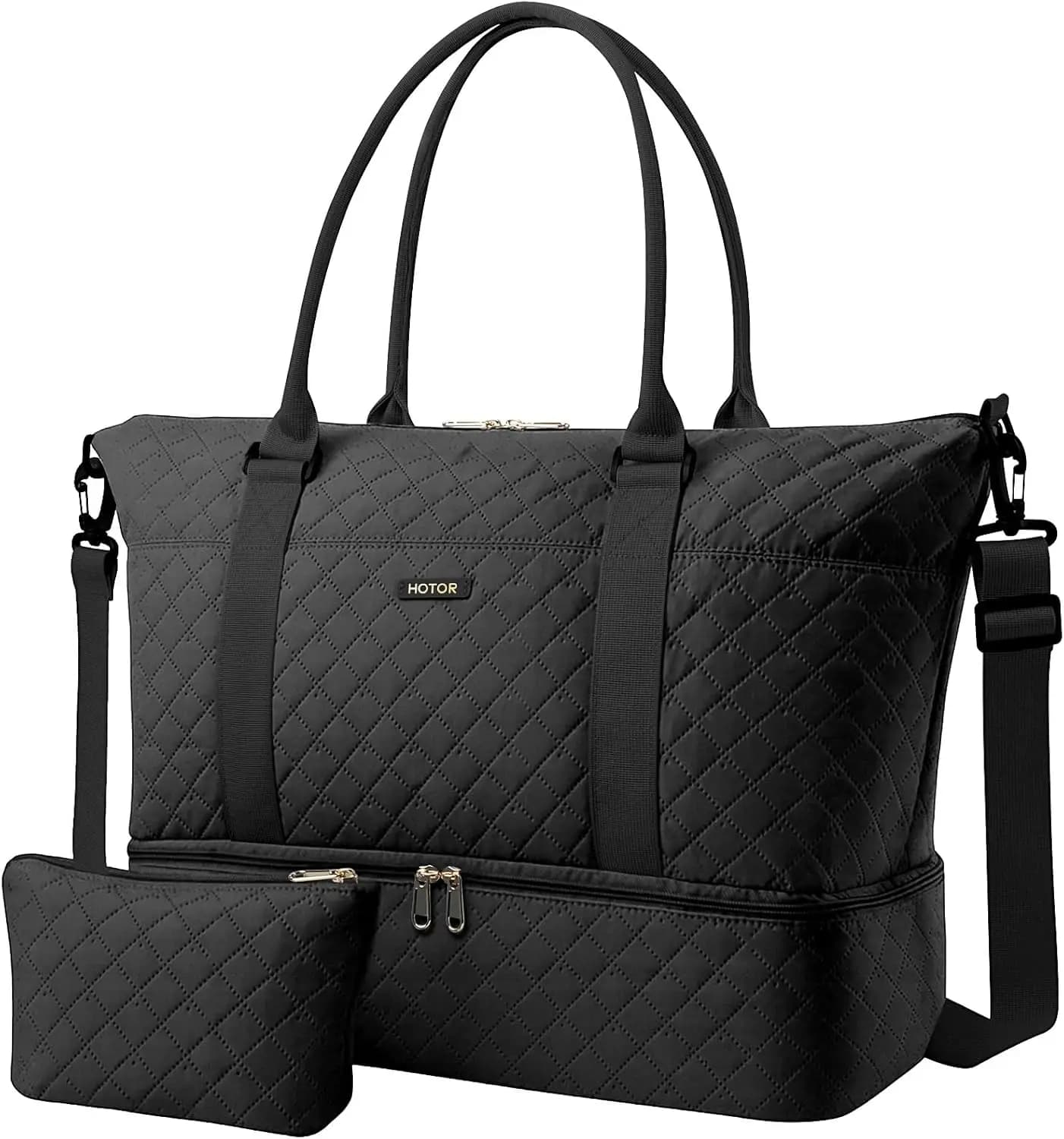 Borsa da Viaggio per Donna con Scomparto per Scarpe, Borsone Resistente all'Acqua per Palestra e Viaggi di Una Notte, Nero