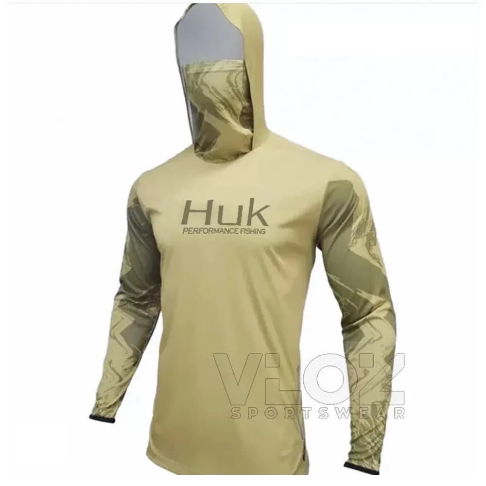 HUK felpa con cappuccio da pesca da uomo camicie con ghetta sul collo felpa leggera a maniche lunghe traspirante UPF 50 + vestiti da pesca con maschera per il viso