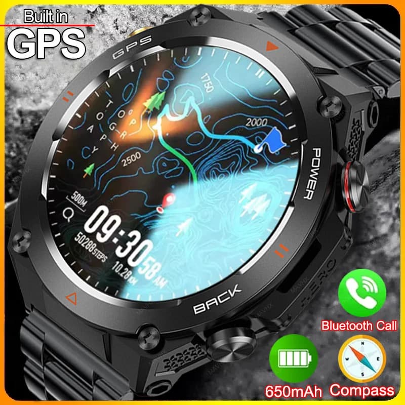 Nuovo Smartwatch GPS Integrato per Uomo, Display AMOLED da 1,45'', Bussola, Impermeabile 3ATM, Grado di Protezione per Nuoto, Chiamate Bluetooth