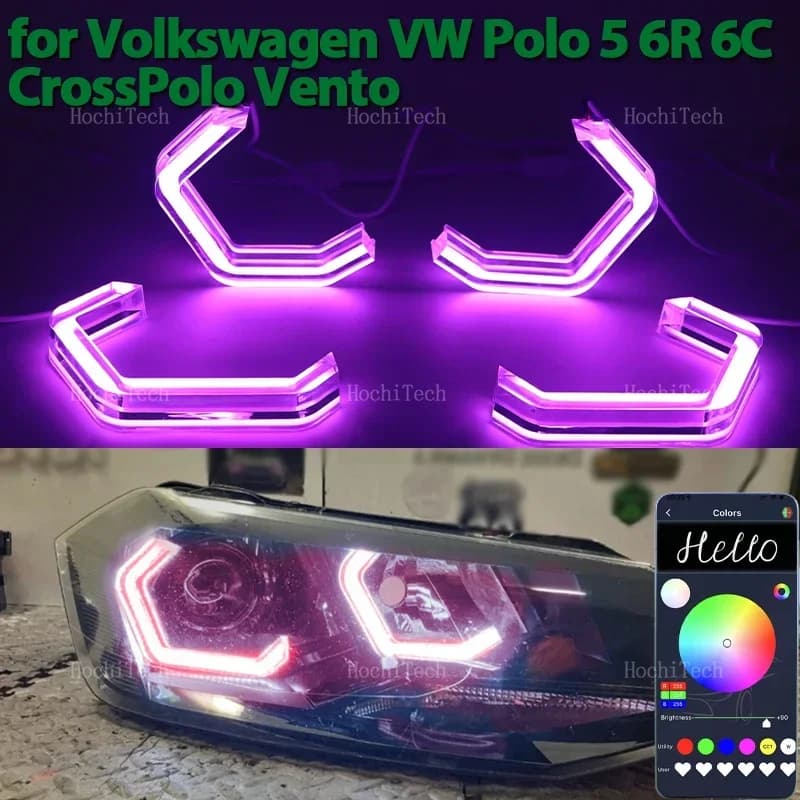 Per Volkswagen VW Polo 5 6R 6C CrossPolo M4 Stile RGB Anello Angel Eyes Telefono APP di controllo remoto LED Tuning Faro Anelli luminosi