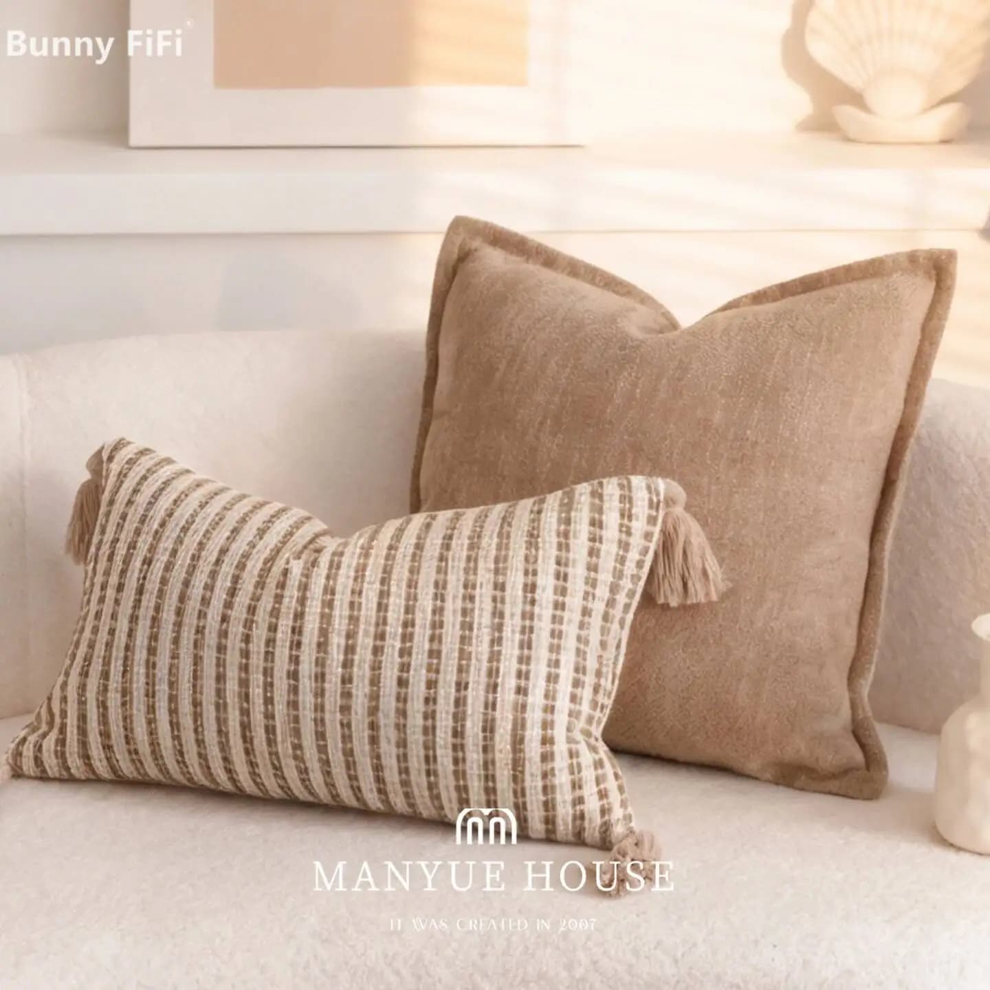 Fodere per cuscini boho a righe floreali con nappe in ciniglia, morbide e moderne, per divano, letto e decorazioni per la casa