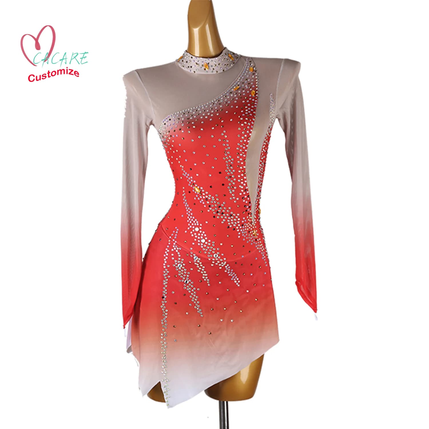 Vestito da pattinaggio di figura Abbigliamento da ballo Costume di scena Abbigliamento Ragazza Abbigliamento per bambini Vestito da pattinaggio su ghiaccio artistico Body da ballo Samba B020