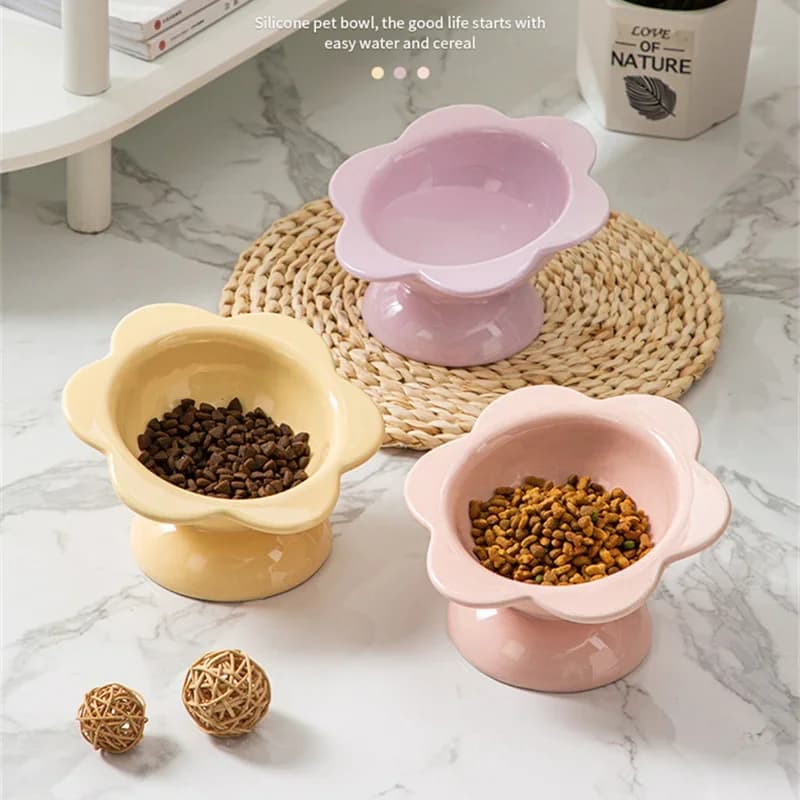 Ciotola per gatti in ceramica a forma di girasole Alimentatore per cuccioli di cane Alimentazione e mangiare cibo Piatto rialzato con acqua per forniture per animali domestici per cani gatto