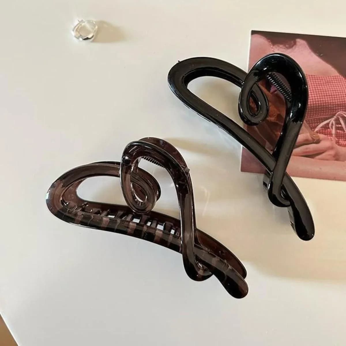 New Premium Matte Black Heart Claw Clip | Large-Sized Women's Hair Accessory | Back-of-Head Styling Hair Clip