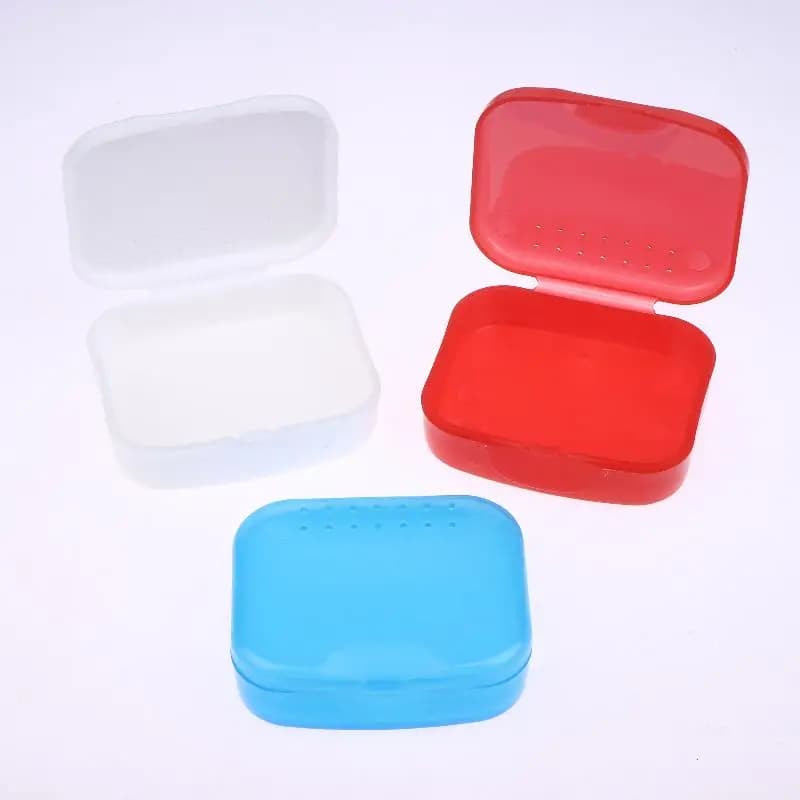Storage box for prostheses Dental stop Container for orthodontic mouthguards Container for supplies for oral hygiene plastic Tray for dental appliances