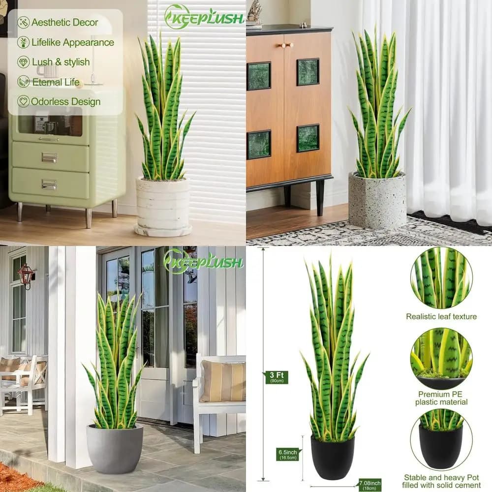 36 Artificial Sansevieria, fake floor plan for interior/external, decorative home office, yellow, 1 piece