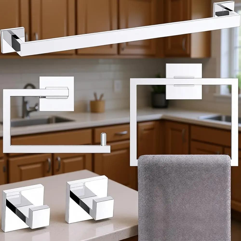 Set di accessori per il bagno da 5 pezzi, set di portasciugamani da 23,6 pollici, kit portasciugamani in acciaio inossidabile montato a parete (cromo lucido)