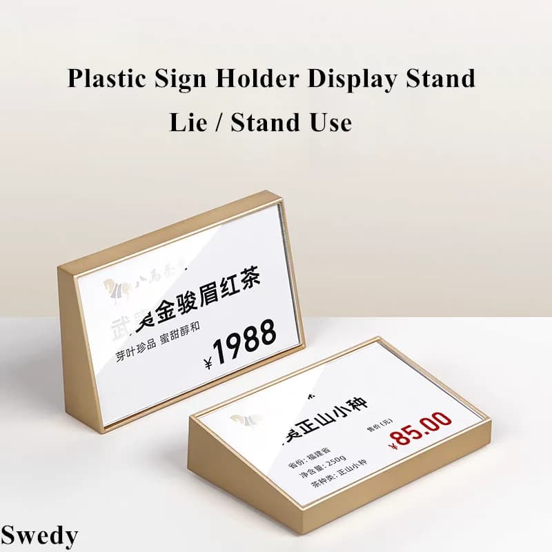 10 Pezzi Porta Menu Inclinato in Plastica 90x54mm, Espositore per Cartelli, Cornice per Foto, Volantini, Etichette Prezzi, Porta Carte