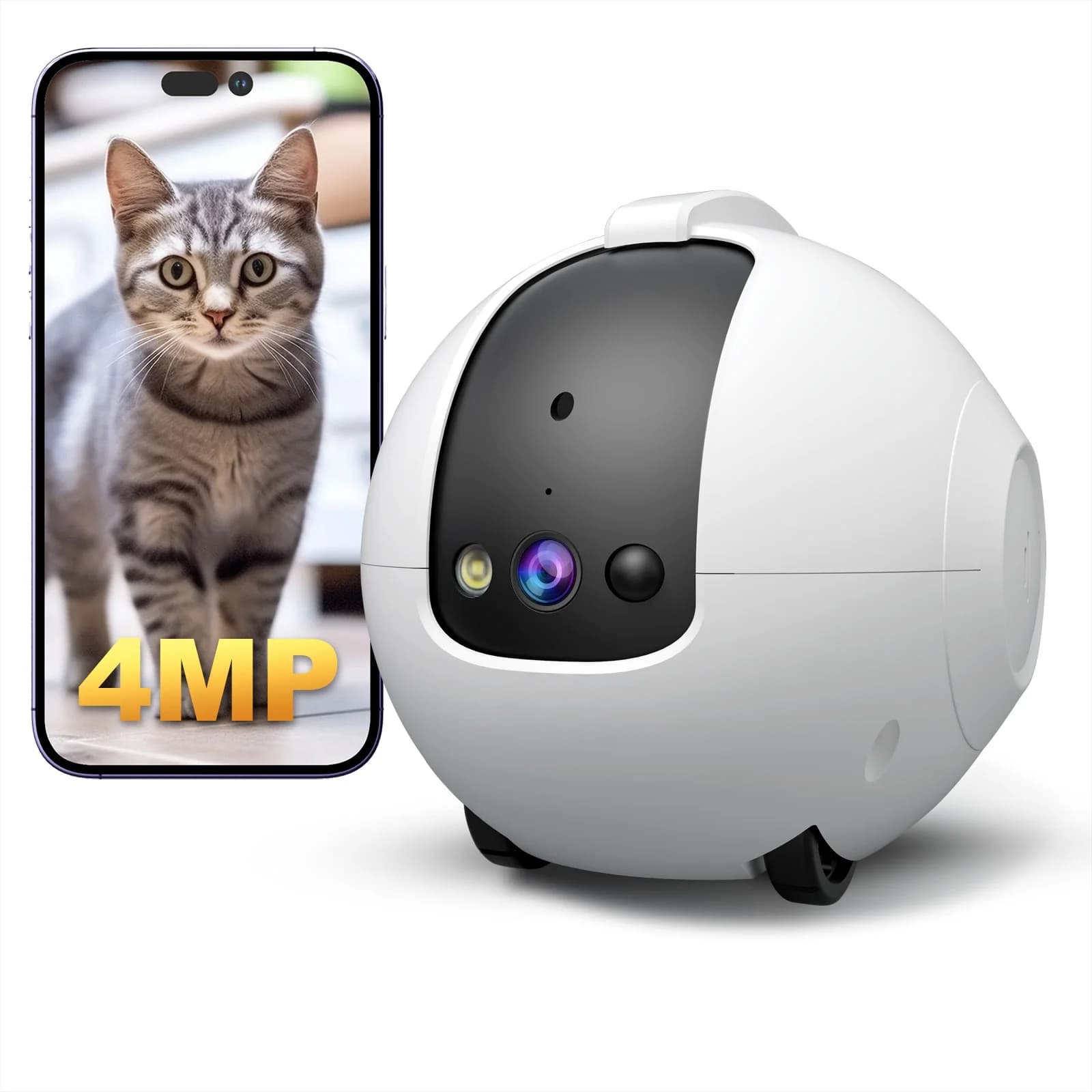 Pet Camera Robot 4MP Pet Companion Camera Two-way Audio 2.4g Wifi Cat Robot Toy Pet Camera Monitors For Cats Dogs