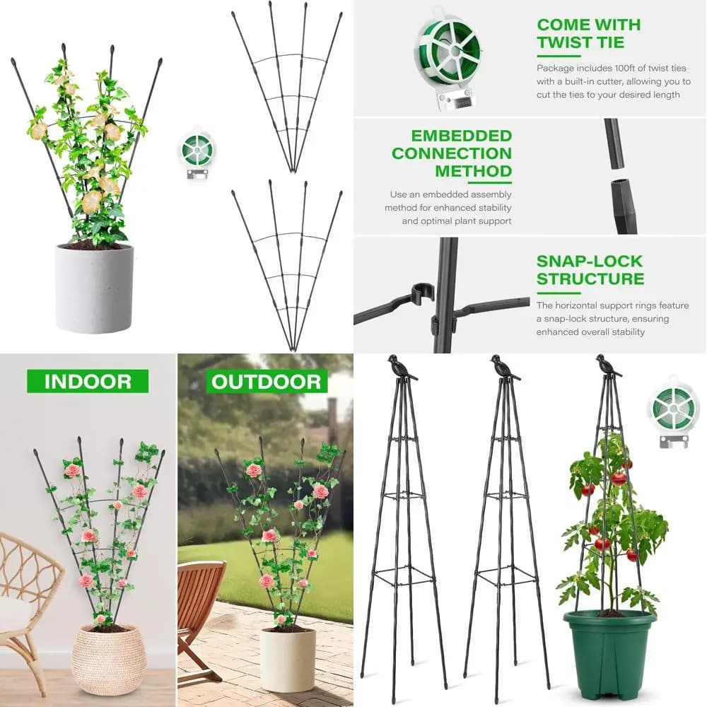4 foot high garden obelisk for climbing plants, pot flower support with twisted bands, durable plant screen